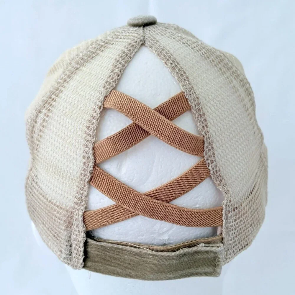 Don' Mess‎ With Mama Tan Strapback Criss Cross Ponytail Baseball Cap Hat
